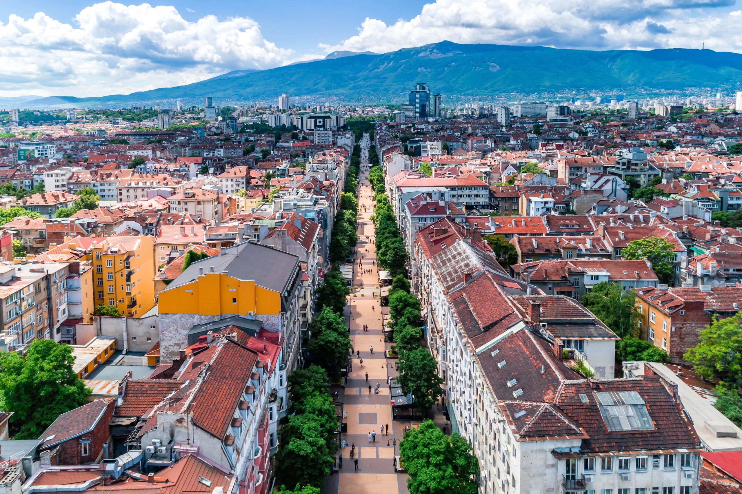 Aerial view of a city corridor