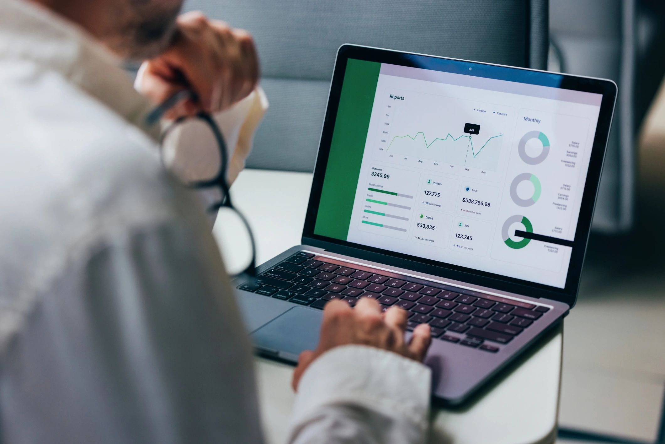 Laptop screen showing analytics charts representing shared measurement